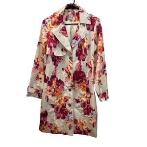 Chicos Womens Floral Trench Coat Size 0 (4/6) Removable Hood Chic‎